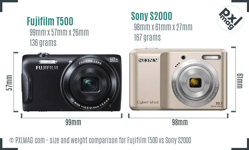 Fujifilm T500 vs Sony S2000 size comparison Fujifilm T500 vs Sony S2000 size comparison