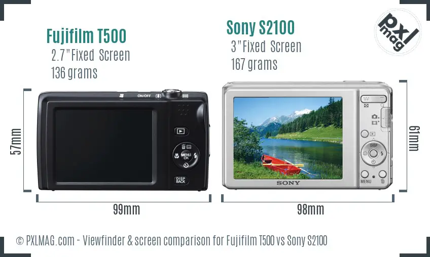 Fujifilm T500 vs Sony S2100 Screen and Viewfinder comparison