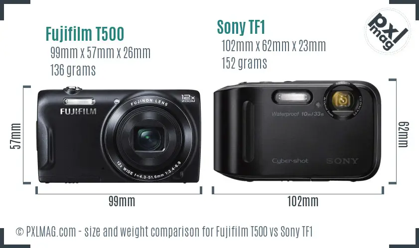 Fujifilm T500 vs Sony TF1 size comparison