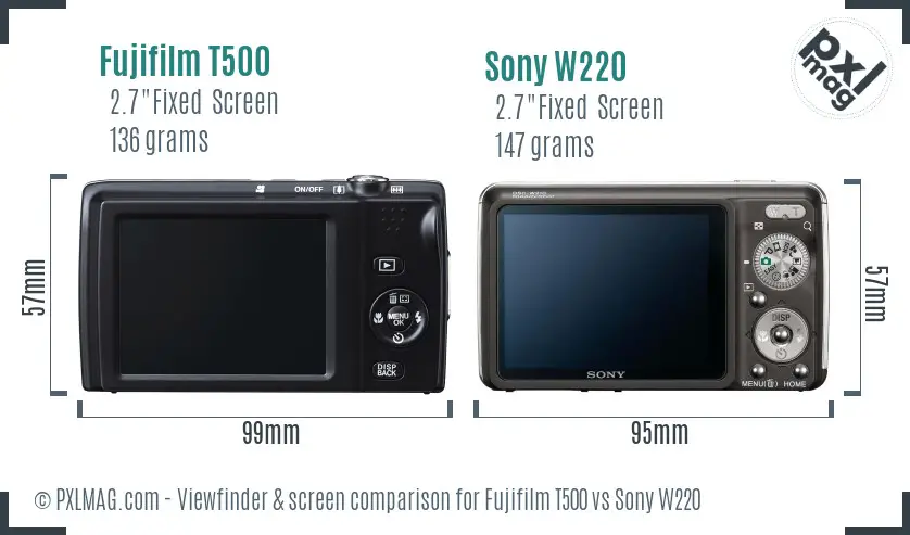 Fujifilm T500 vs Sony W220 Screen and Viewfinder comparison Fujifilm T500 vs Sony W220 Screen and Viewfinder comparison