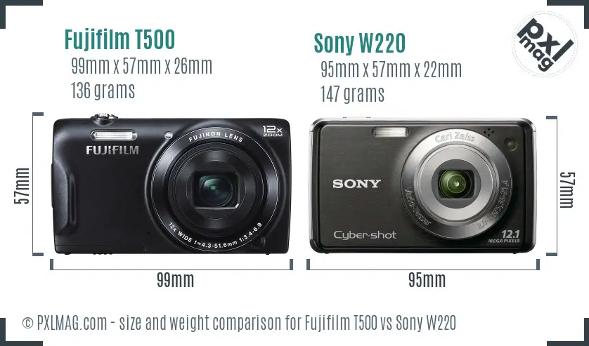 Fujifilm T500 vs Sony W220 size comparison Fujifilm T500 vs Sony W220 size comparison