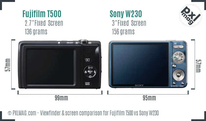 Fujifilm T500 vs Sony W230 Screen and Viewfinder comparison