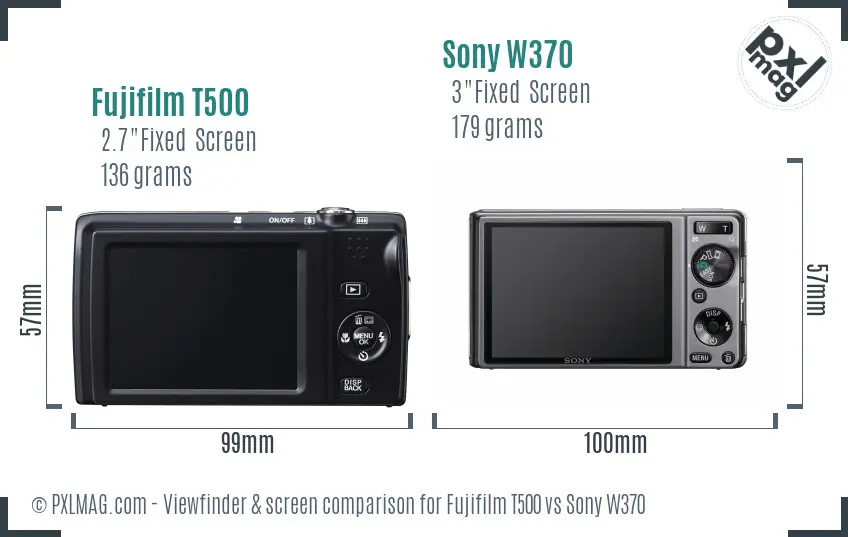 Fujifilm T500 vs Sony W370 Screen and Viewfinder comparison