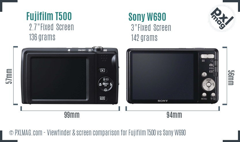 Fujifilm T500 vs Sony W690 Screen and Viewfinder comparison