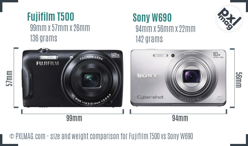 Fujifilm T500 vs Sony W690 size comparison Fujifilm T500 vs Sony W690 size comparison