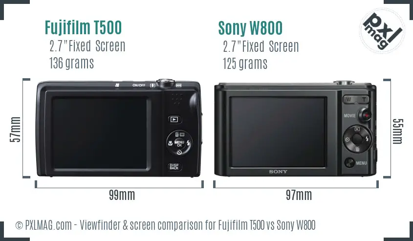 Fujifilm T500 vs Sony W800 Screen and Viewfinder comparison