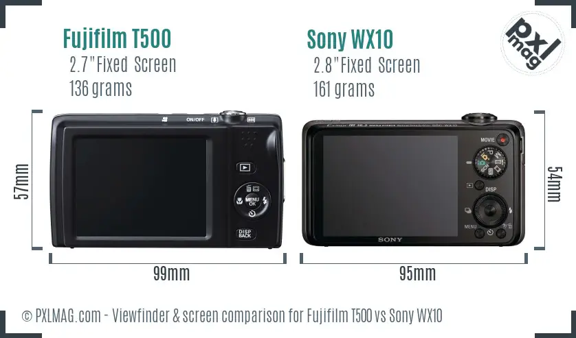 Fujifilm T500 vs Sony WX10 Screen and Viewfinder comparison