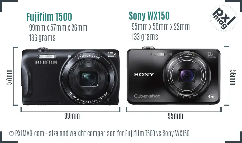 Fujifilm T500 vs Sony WX150 size comparison Fujifilm T500 vs Sony WX150 size comparison