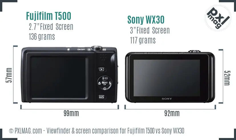 Fujifilm T500 vs Sony WX30 Screen and Viewfinder comparison