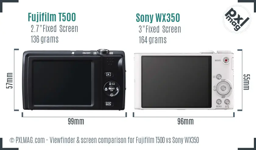 Fujifilm T500 vs Sony WX350 Screen and Viewfinder comparison Fujifilm T500 vs Sony WX350 Screen and Viewfinder comparison