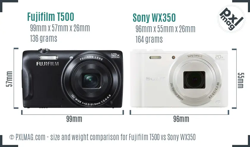 Fujifilm T500 vs Sony WX350 size comparison Fujifilm T500 vs Sony WX350 size comparison