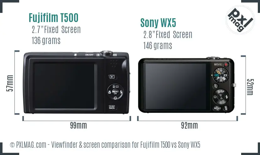 Fujifilm T500 vs Sony WX5 Screen and Viewfinder comparison Fujifilm T500 vs Sony WX5 Screen and Viewfinder comparison