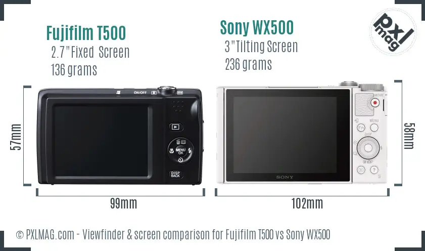 Fujifilm T500 vs Sony WX500 Screen and Viewfinder comparison