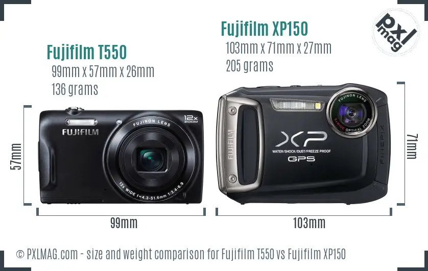 Fujifilm T550 vs Fujifilm XP150 size comparison