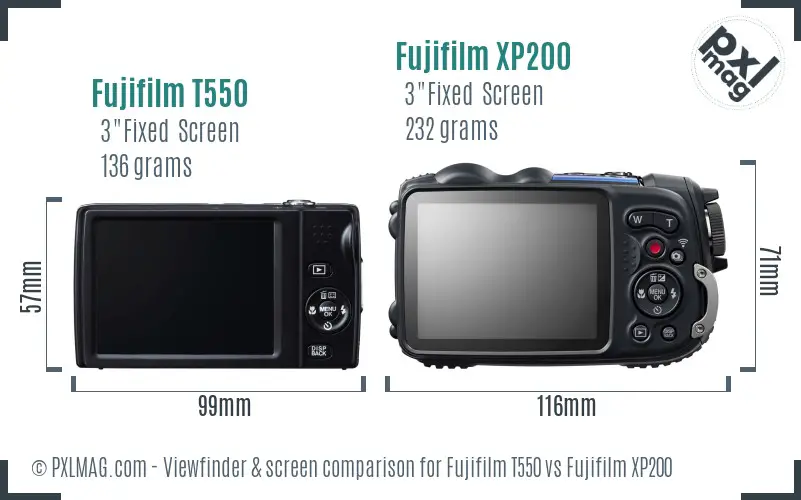 Fujifilm T550 vs Fujifilm XP200 Screen and Viewfinder comparison
