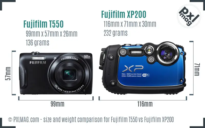 Fujifilm T550 vs Fujifilm XP200 size comparison