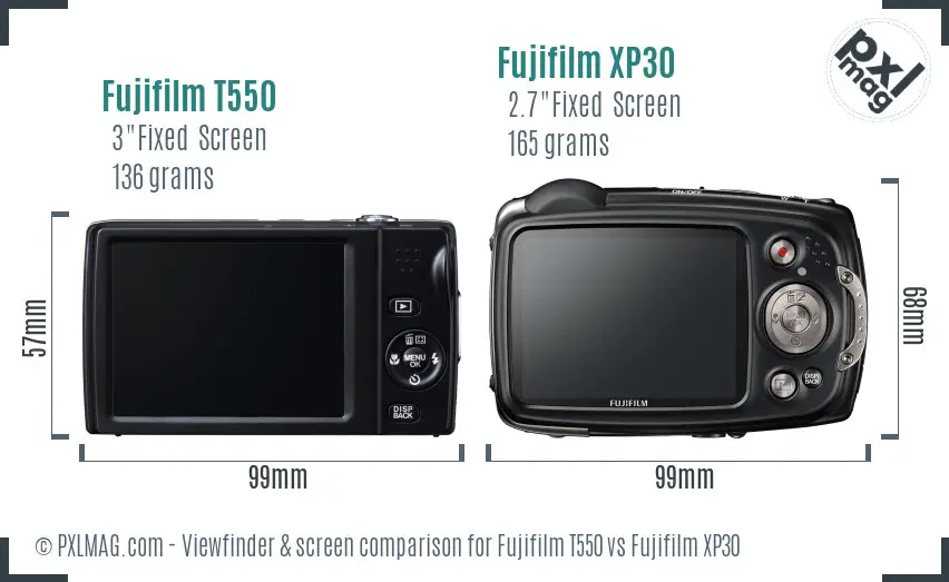 Fujifilm T550 vs Fujifilm XP30 Screen and Viewfinder comparison