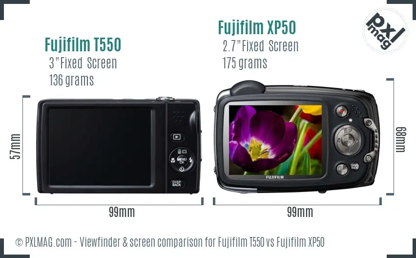 Fujifilm T550 vs Fujifilm XP50 Screen and Viewfinder comparison