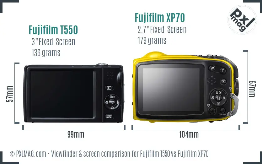 Fujifilm T550 vs Fujifilm XP70 Screen and Viewfinder comparison