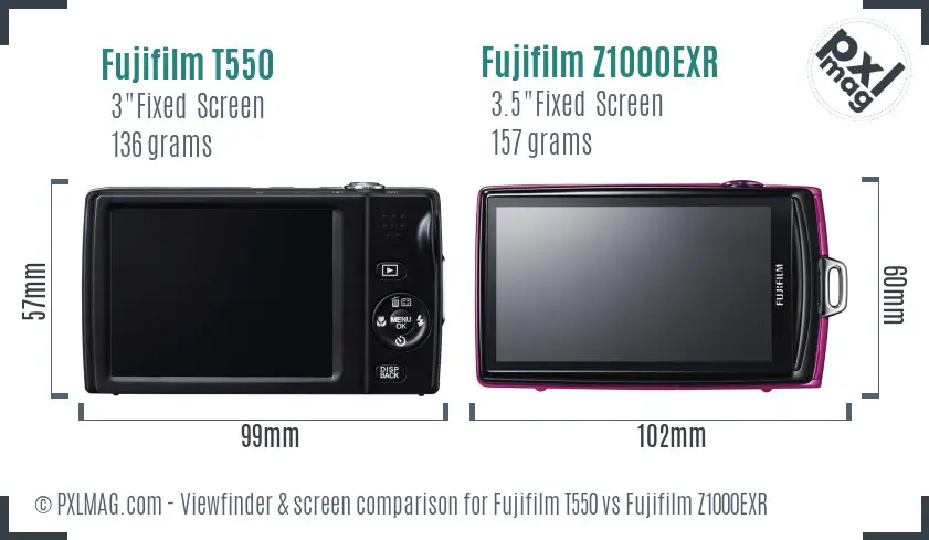 Fujifilm T550 vs Fujifilm Z1000EXR Screen and Viewfinder comparison Fujifilm T550 vs Fujifilm Z1000EXR Screen and Viewfinder comparison