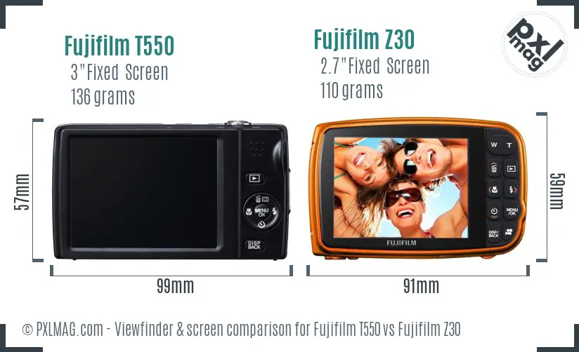 Fujifilm T550 vs Fujifilm Z30 Screen and Viewfinder comparison