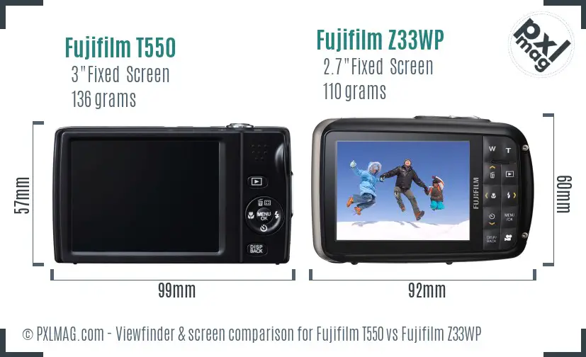 Fujifilm T550 vs Fujifilm Z33WP Screen and Viewfinder comparison