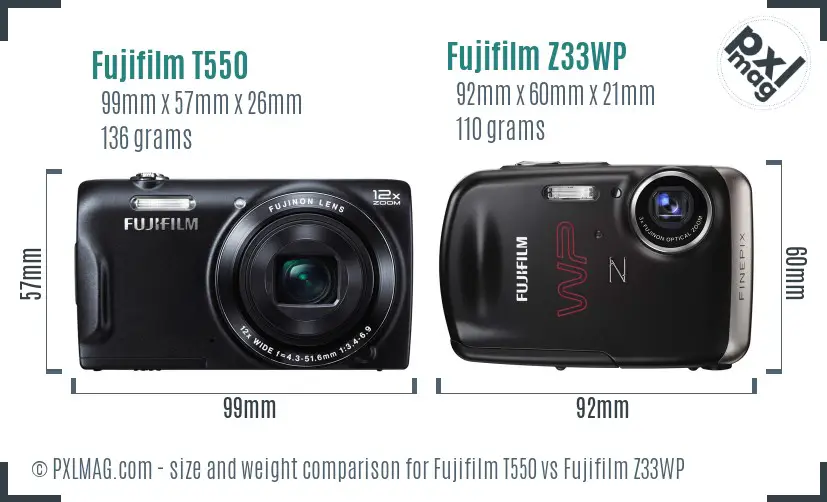 Fujifilm T550 vs Fujifilm Z33WP size comparison