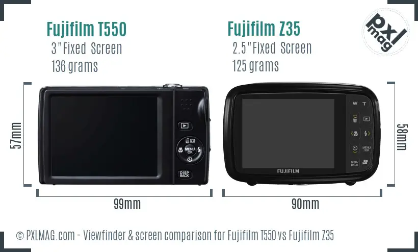 Fujifilm T550 vs Fujifilm Z35 Screen and Viewfinder comparison