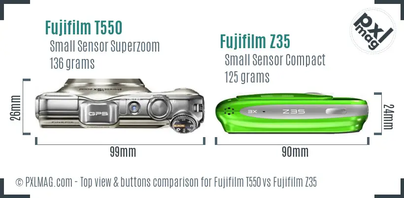 Fujifilm T550 vs Fujifilm Z35 top view buttons comparison
