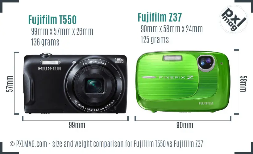 Fujifilm T550 vs Fujifilm Z37 size comparison
