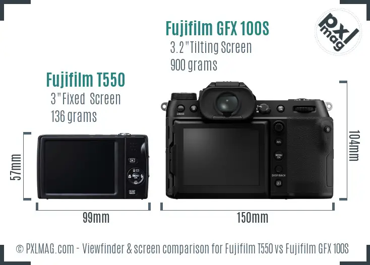Fujifilm T550 vs Fujifilm GFX 100S Screen and Viewfinder comparison