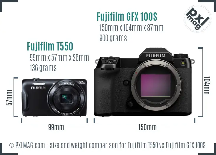 Fujifilm T550 vs Fujifilm GFX 100S size comparison