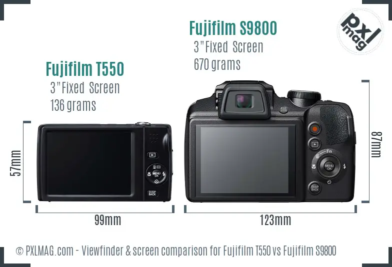 Fujifilm T550 vs Fujifilm S9800 Screen and Viewfinder comparison