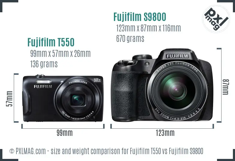 Fujifilm T550 vs Fujifilm S9800 size comparison