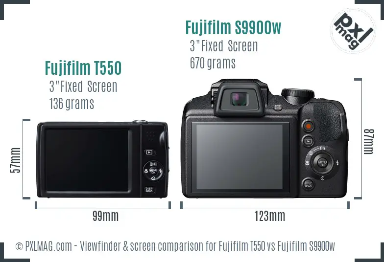 Fujifilm T550 vs Fujifilm S9900w Screen and Viewfinder comparison