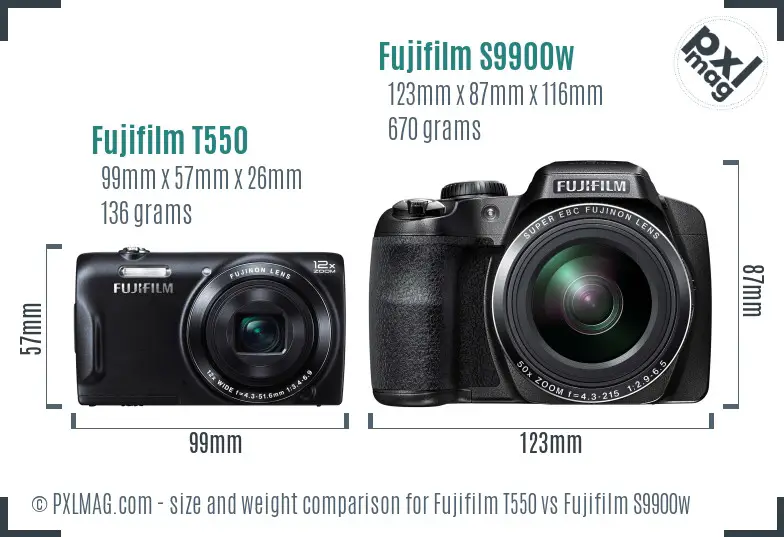 Fujifilm T550 vs Fujifilm S9900w size comparison
