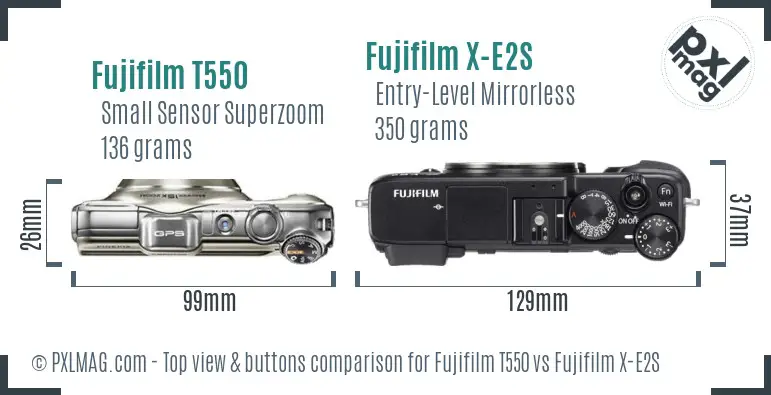 Fujifilm T550 vs Fujifilm X-E2S top view buttons comparison
