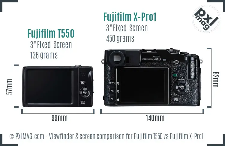 Fujifilm T550 vs Fujifilm X-Pro1 Screen and Viewfinder comparison