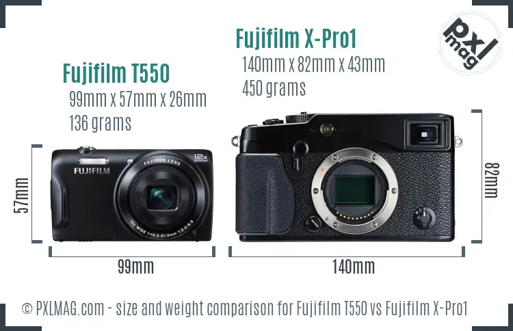 Fujifilm T550 vs Fujifilm X-Pro1 size comparison