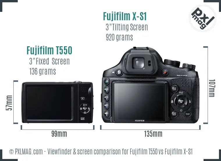 Fujifilm T550 vs Fujifilm X-S1 Screen and Viewfinder comparison