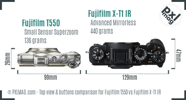 Fujifilm T550 vs Fujifilm X-T1 IR top view buttons comparison