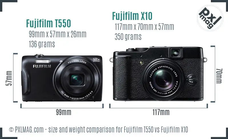 Fujifilm T550 vs Fujifilm X10 size comparison Fujifilm T550 vs Fujifilm X10 size comparison