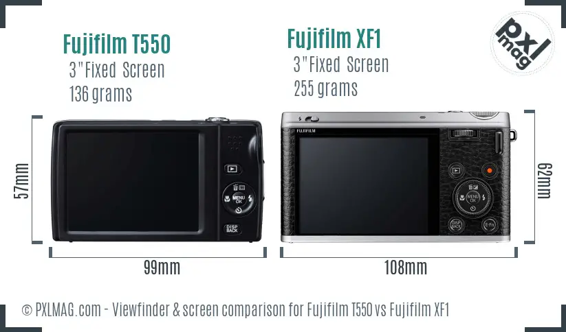 Fujifilm T550 vs Fujifilm XF1 Screen and Viewfinder comparison