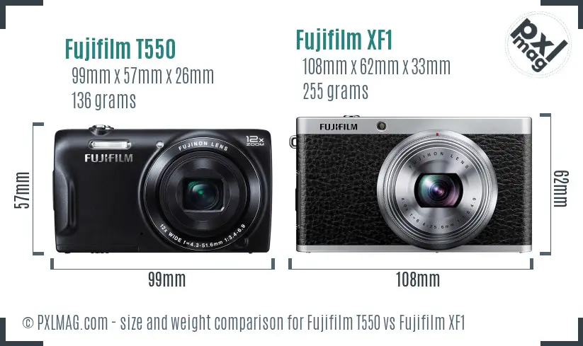 Fujifilm T550 vs Fujifilm XF1 size comparison