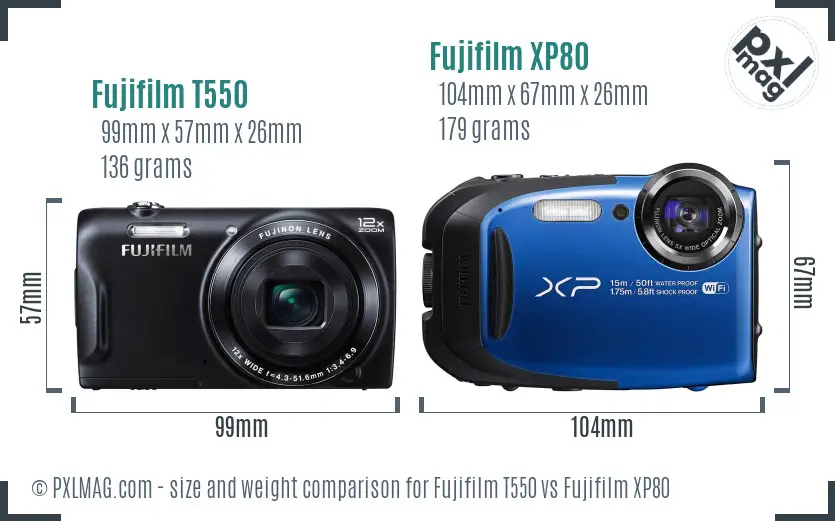 Fujifilm T550 vs Fujifilm XP80 size comparison