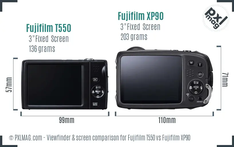 Fujifilm T550 vs Fujifilm XP90 Screen and Viewfinder comparison