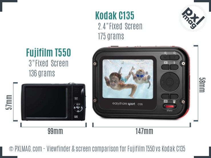 Fujifilm T550 vs Kodak C135 Screen and Viewfinder comparison