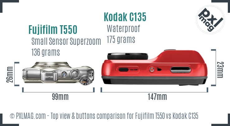 Fujifilm T550 vs Kodak C135 top view buttons comparison