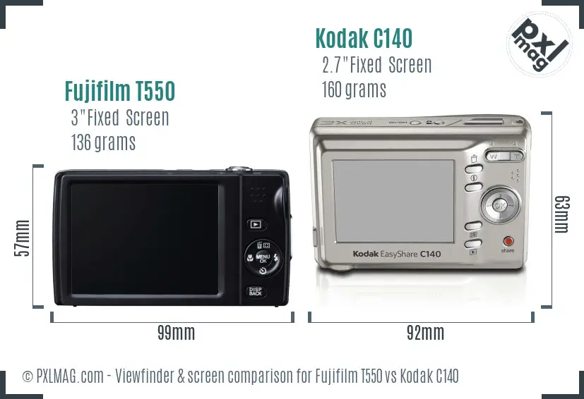 Fujifilm T550 vs Kodak C140 Screen and Viewfinder comparison