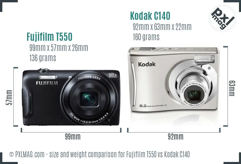 Fujifilm T550 vs Kodak C140 size comparison
